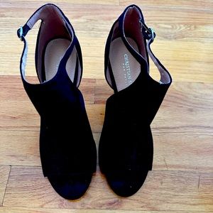 Christian Siriano Size 7.5 Women’s Open Toe Black Suede Heels